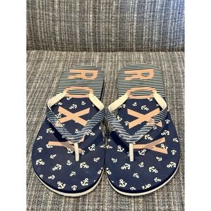 ROXY "SIMBA LOVE V"  FLIP FLOPS WOMEN'S. NAVY & WHITE THONGS. SZ 8